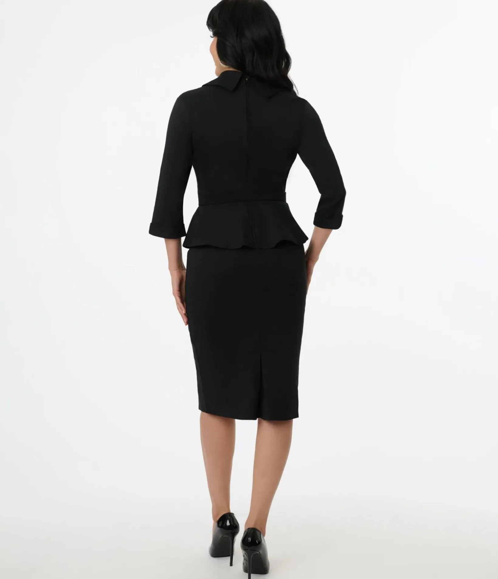 Unique Vintage Pencil|Everyday Dresses>Black Peplum Cooper Suit Pencil Dress