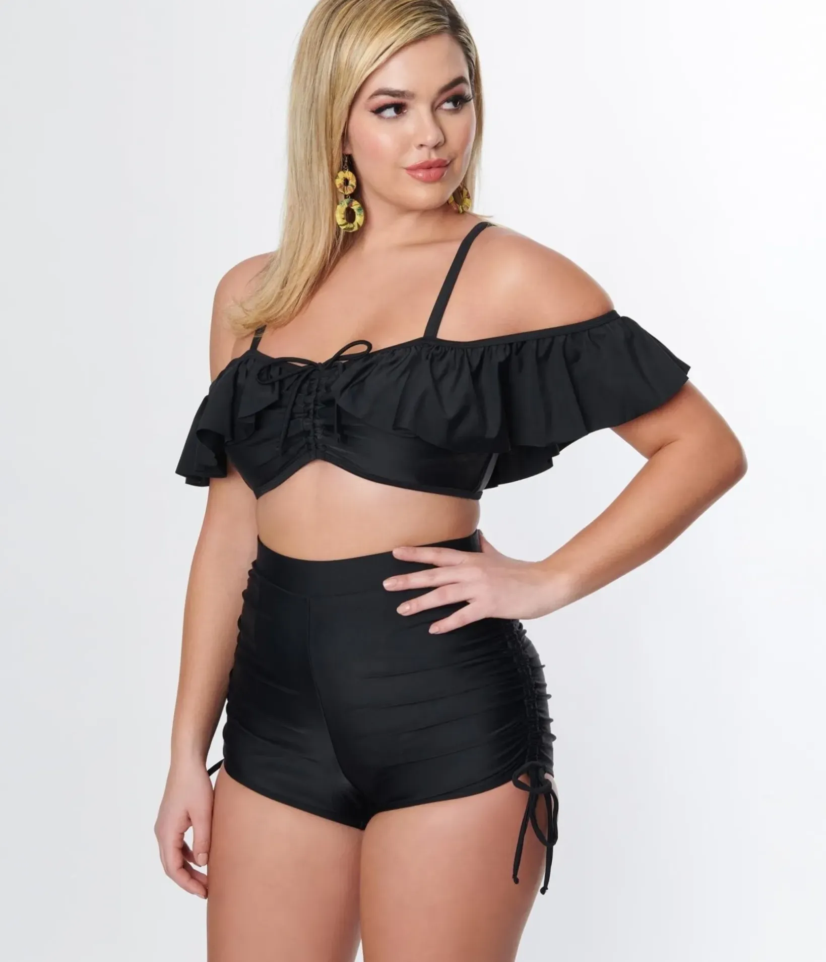 Unique Vintage Swim Bottoms|Two Piece Swim>Black Pull Tie Swim Shorts