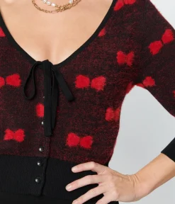 Unique Vintage Sweaters & Cardigans|All Things Red>Black & Red Bows Dandy Cardigan