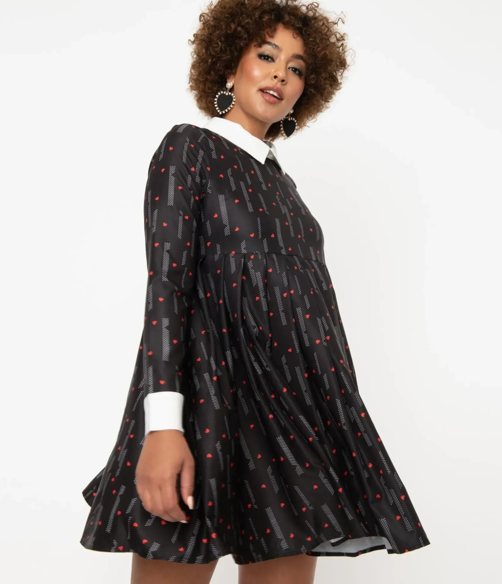 Unique Vintage Everyday Dresses|All Things Red>Black & Red Heart Peggy Babydoll Dress