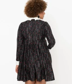 Unique Vintage Everyday Dresses|All Things Red>Black & Red Heart Peggy Babydoll Dress
