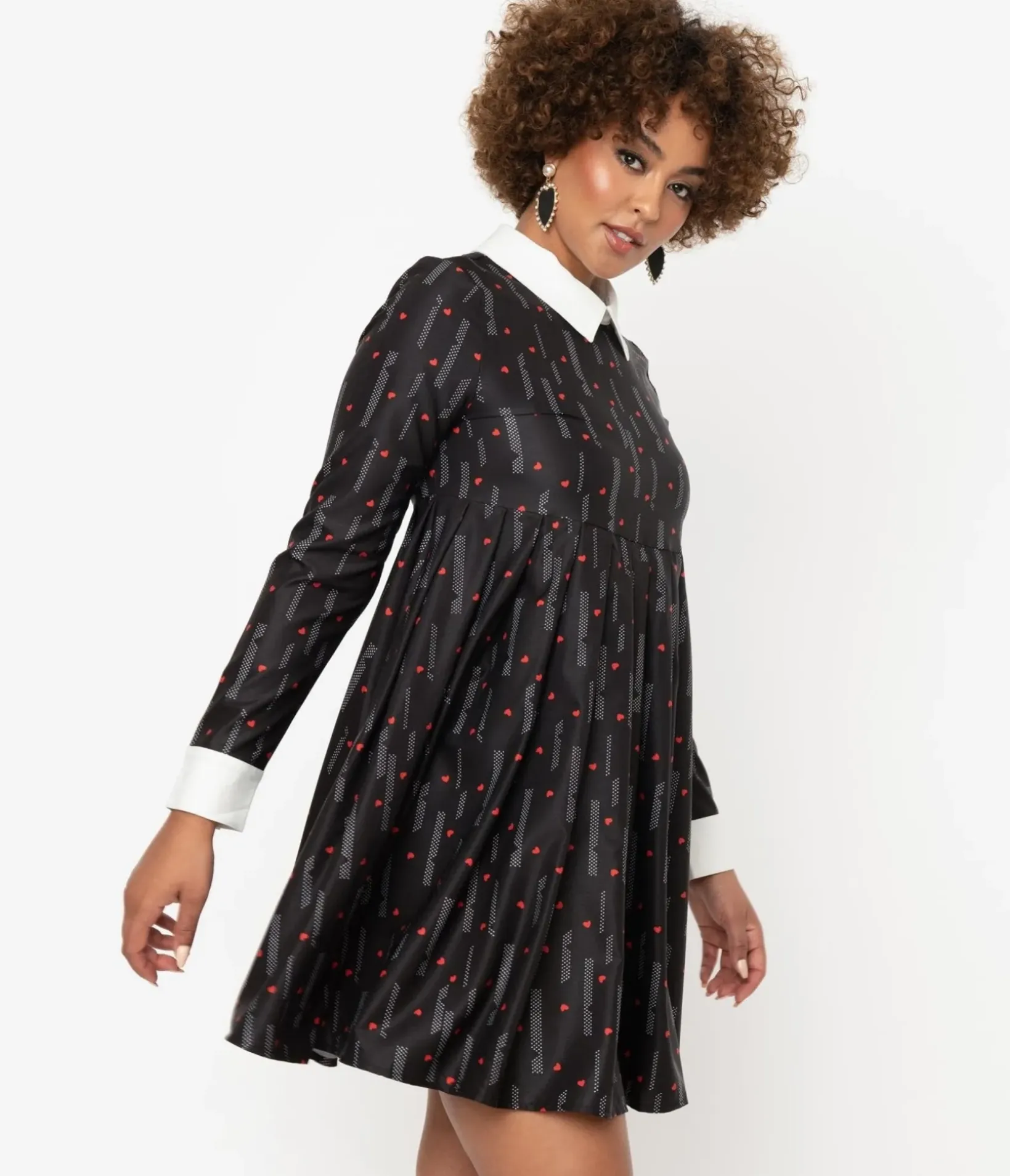 Unique Vintage Everyday Dresses|All Things Red>Black & Red Heart Peggy Babydoll Dress