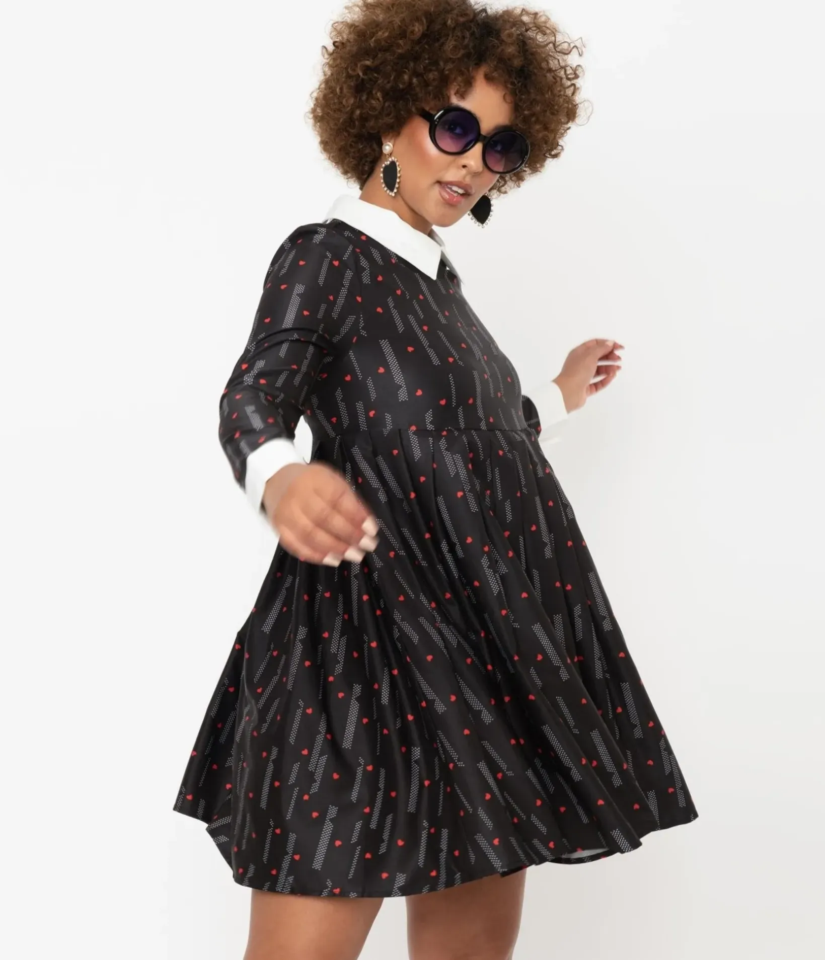 Unique Vintage Everyday Dresses|All Things Red>Black & Red Heart Peggy Babydoll Dress