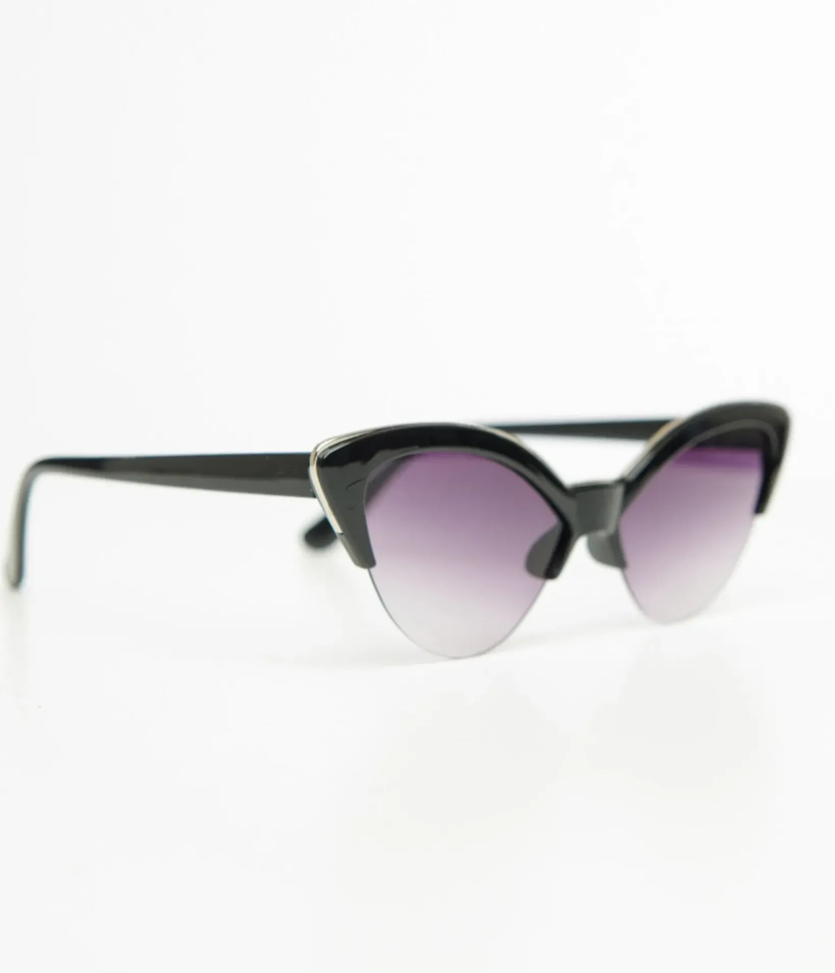 Unique Vintage All Things Black|Honeymoon Outfits>Black & Silver Half Rim Cat Eye Sunglasses