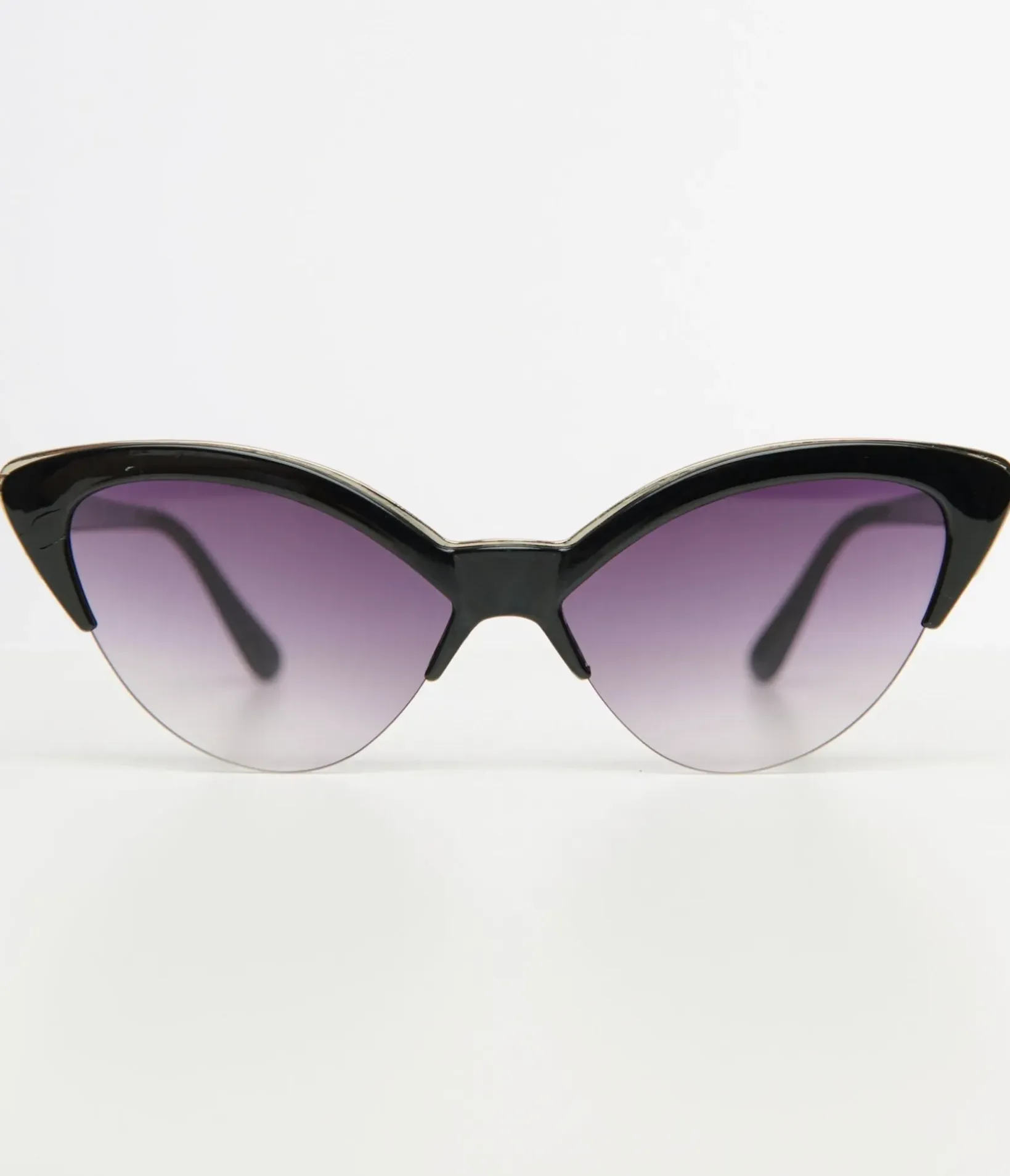 Unique Vintage All Things Black|Honeymoon Outfits>Black & Silver Half Rim Cat Eye Sunglasses