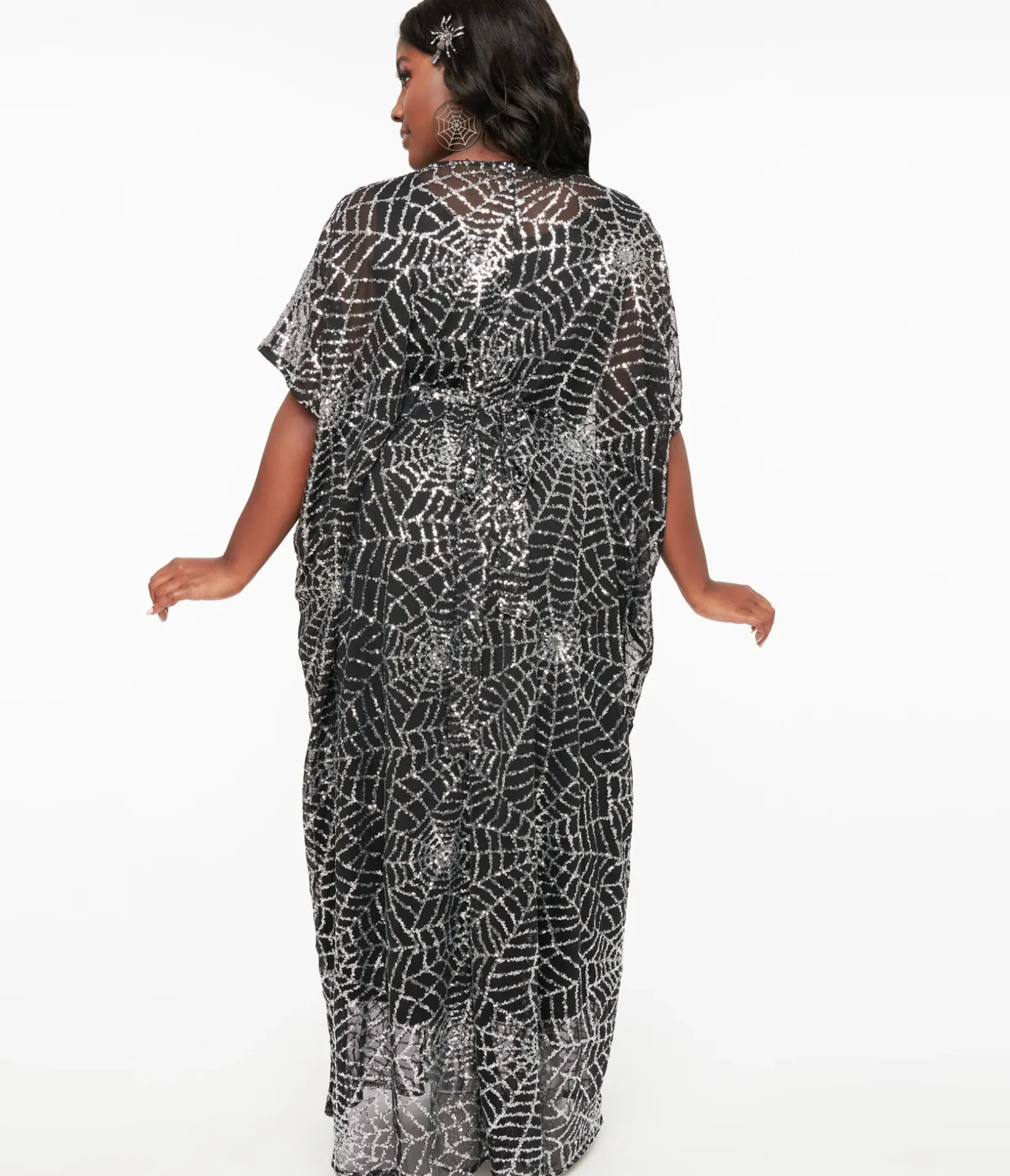 Unique Vintage Maxi|Caftans>Black & Silver Sequin Spider Web Burton Caftan Dress