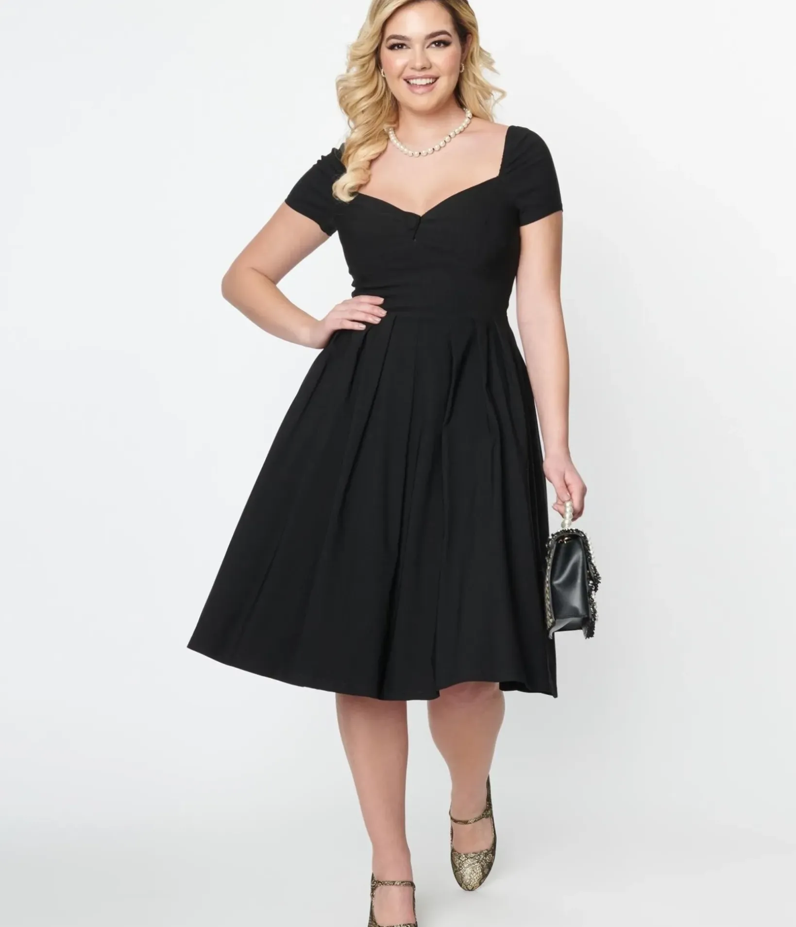 Unique Vintage Swing|Everyday Dresses>Black Sweetheart Midge Swing Dress