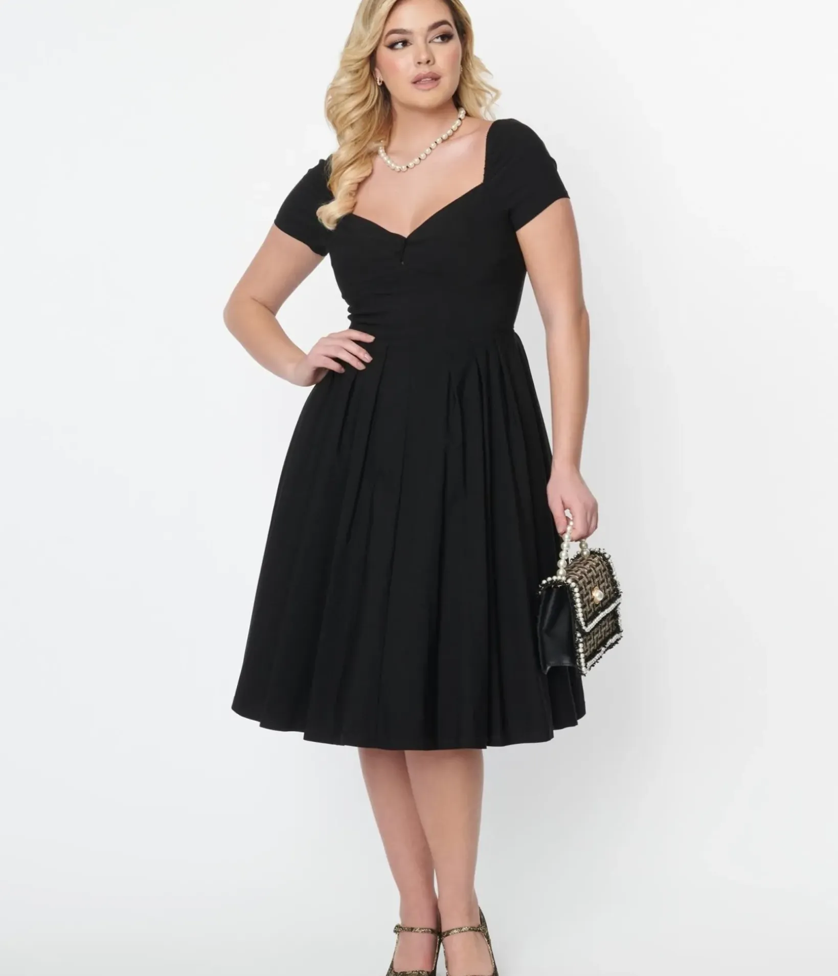 Unique Vintage Swing|Everyday Dresses>Black Sweetheart Midge Swing Dress