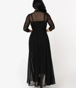 Unique Vintage Maxi|All Things Black>Black Swiss Dot Starlet Duster
