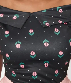 Unique Vintage All Things Black>Black Tulip Pin Dot Maraschino Top