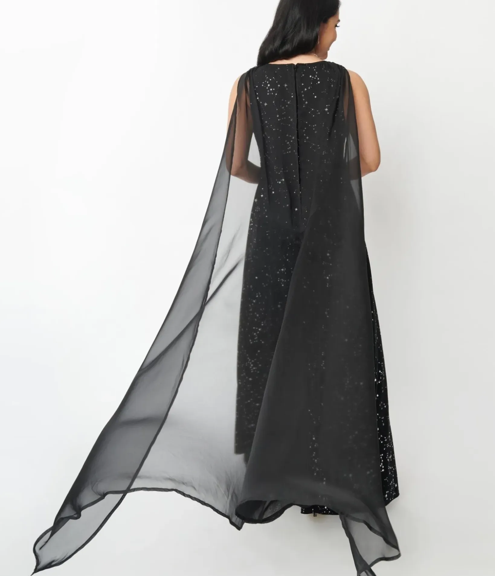 Unique Vintage Maxi|Midi & Maxi>Black Velvet Constellation Cape Gown