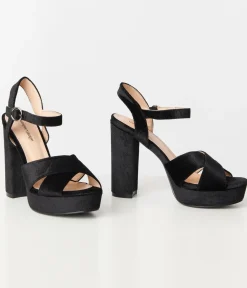 Unique Vintage Special Occasion|Heels>Black Velvet Platform Heels