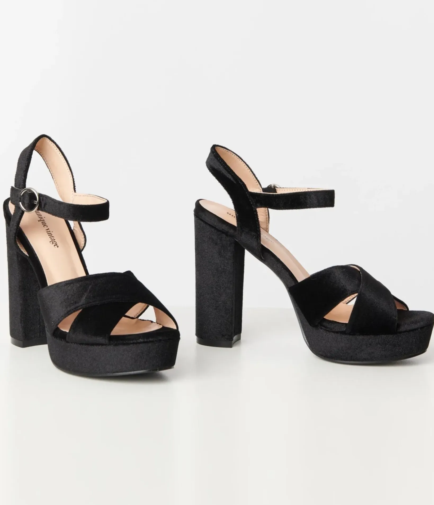 Unique Vintage Special Occasion|Heels>Black Velvet Platform Heels