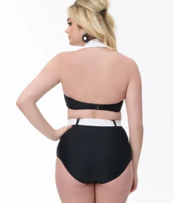 Unique Vintage Swim Bottoms|Two Piece Swim>Black & White Belted Swim Bottoms