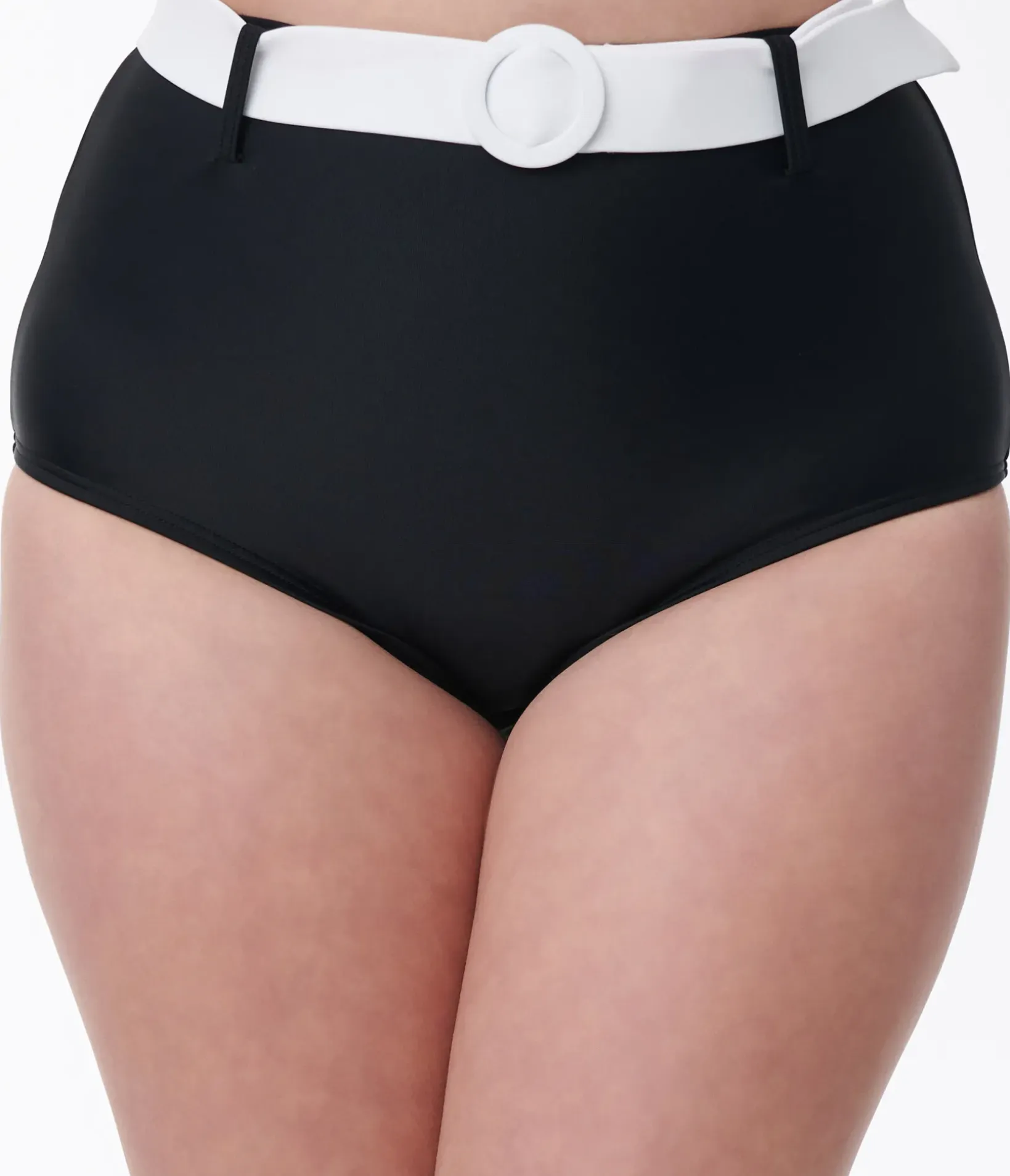 Unique Vintage Swim Bottoms|Two Piece Swim>Black & White Belted Swim Bottoms