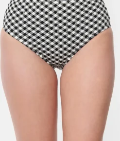 Unique Vintage Swim Bottoms>Black & White Gingham Daphne Swim Bottoms
