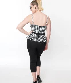 Unique Vintage Rompers & Jumpsuits|All Things Black>Black & White Houndstooth Peplum Jumpsuit