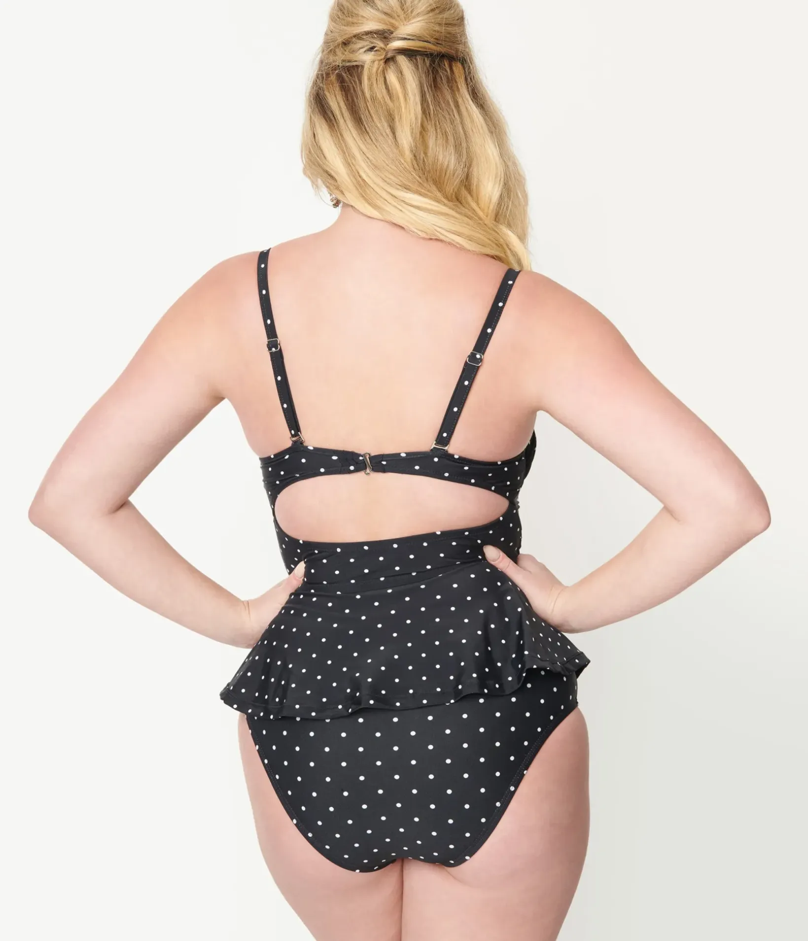 Unique Vintage Swim Bottoms|Two Piece Swim>Black & White Pin Dot Daphne Swim Bottoms