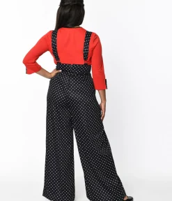 Unique Vintage Pants|All Things Black>Black & White Pin Dot Rochelle Suspender Pants
