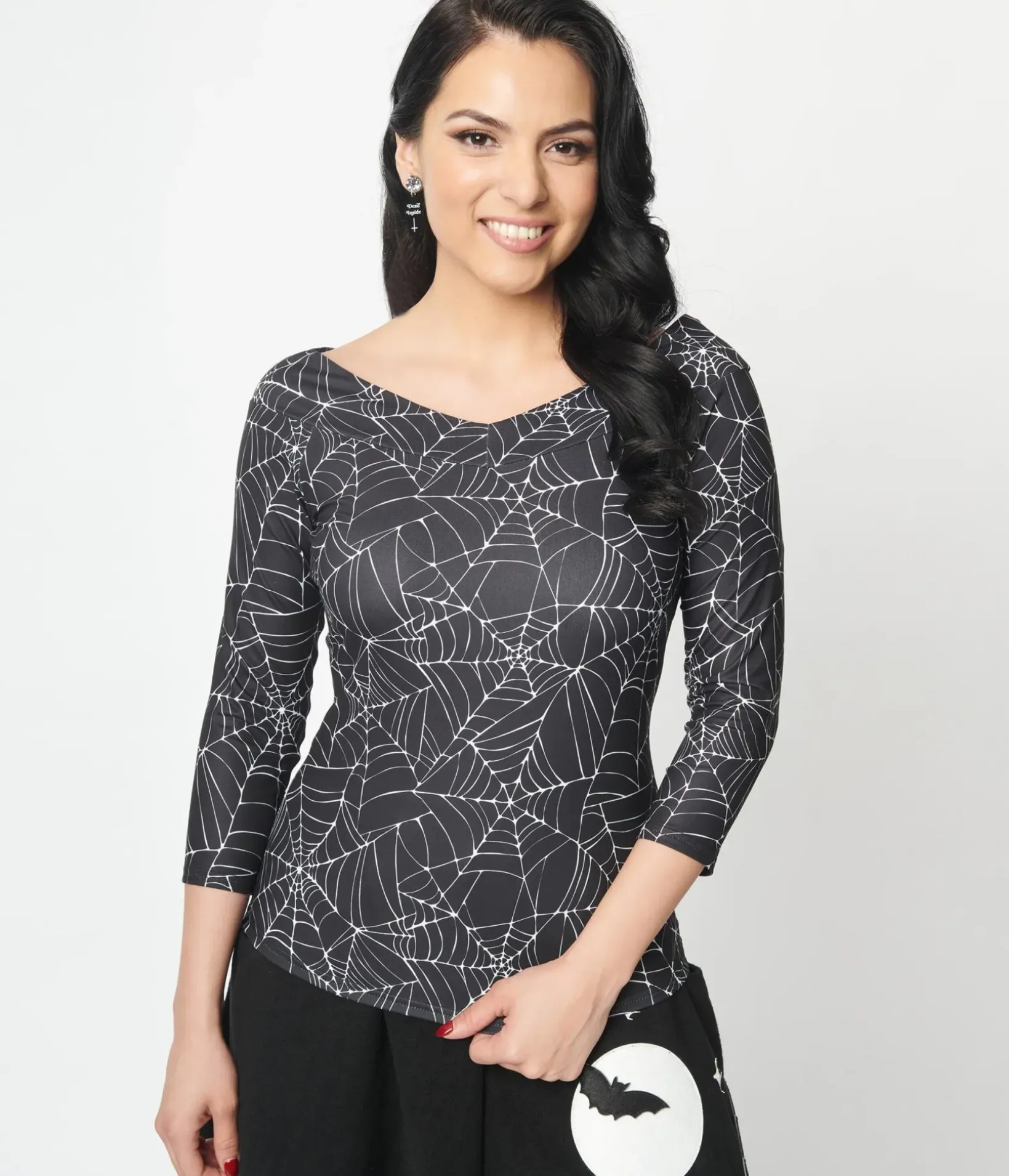 Unique Vintage All Things Black|Halloween>Black & White Spiderweb Scarlett Top