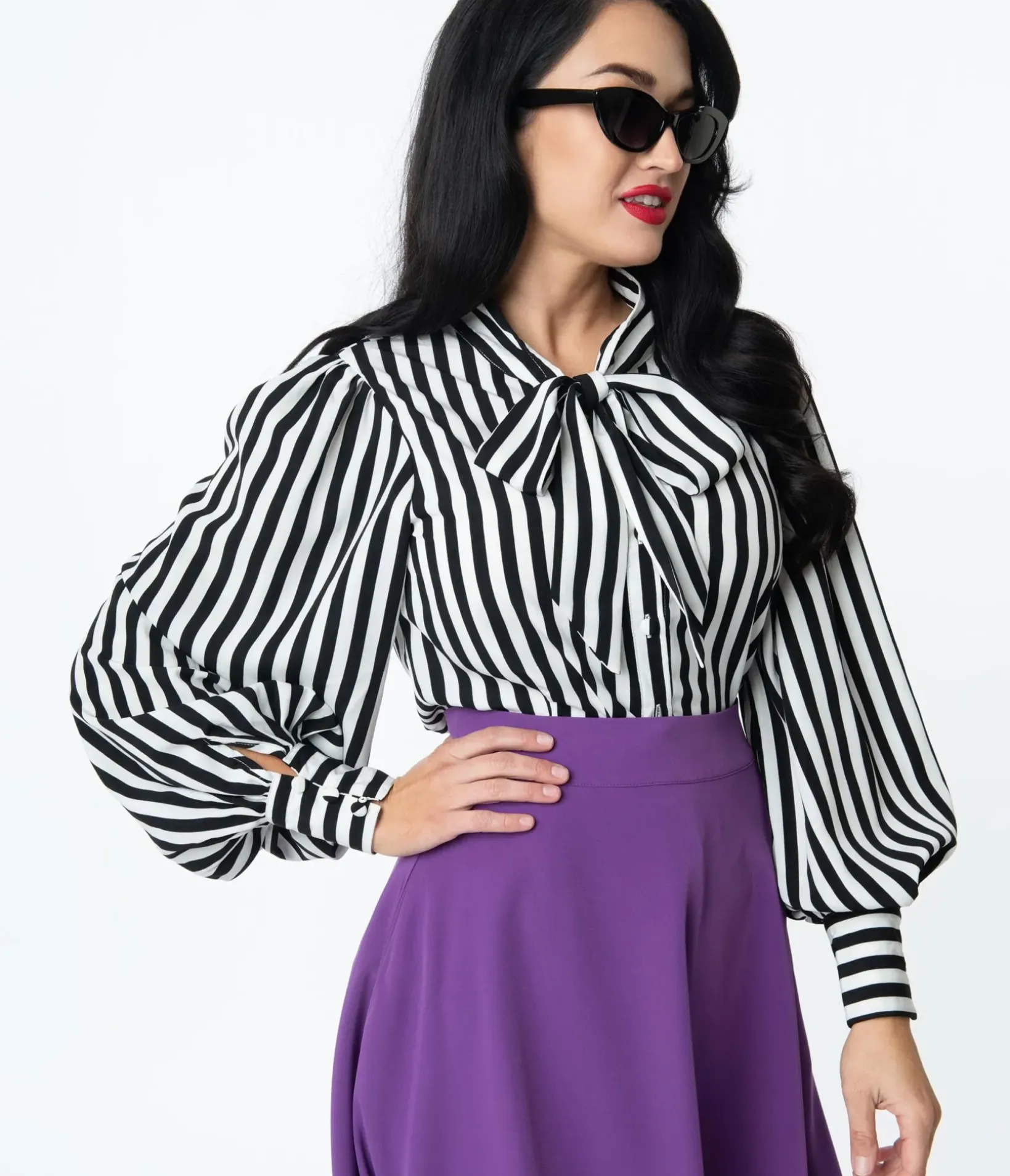 Unique Vintage All Things Black>Black & White Stripe Gwen Blouse