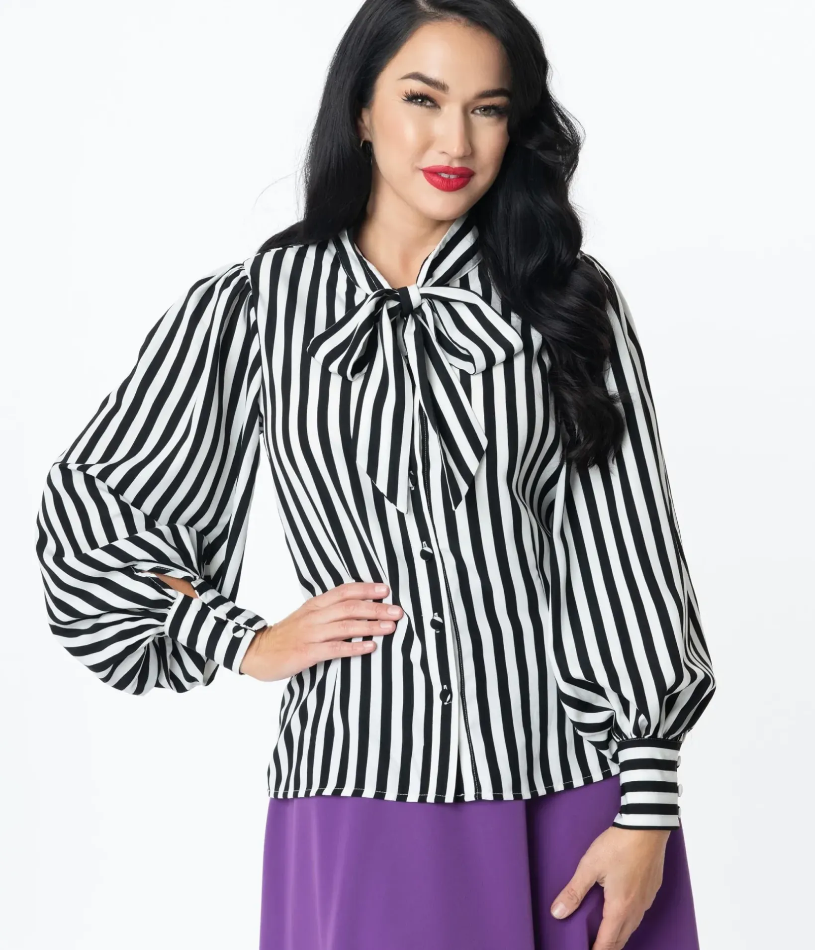Unique Vintage All Things Black>Black & White Stripe Gwen Blouse