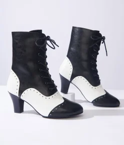 Unique Vintage All Things Black|Boots>Black & White Victorian Boots