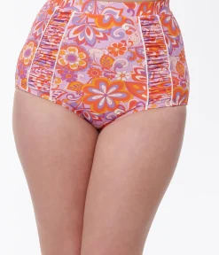 Unique Vintage Swim Bottoms>Bohemian Floral Ruched Swim Bottom
