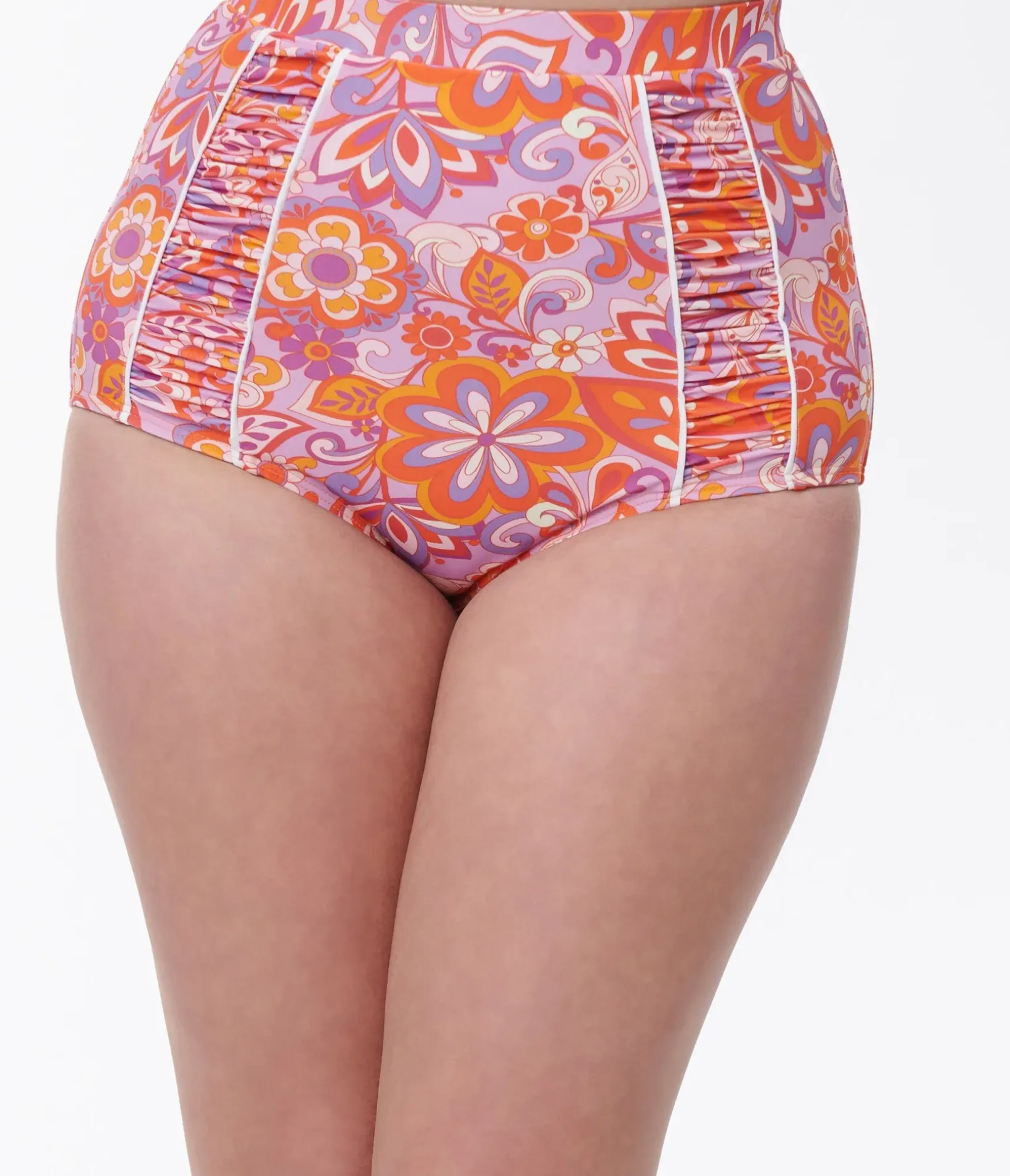 Unique Vintage Swim Bottoms>Bohemian Floral Ruched Swim Bottom
