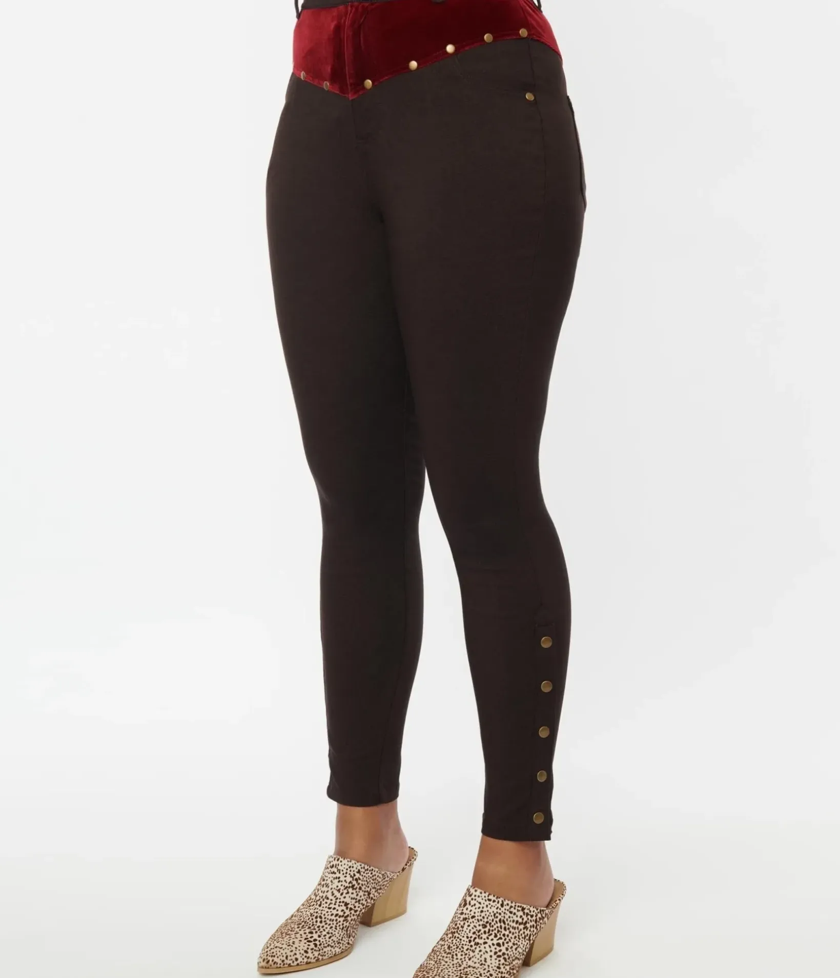 Unique Vintage All Things Red>Brown Denim & Red Yoke Skinny Jeans