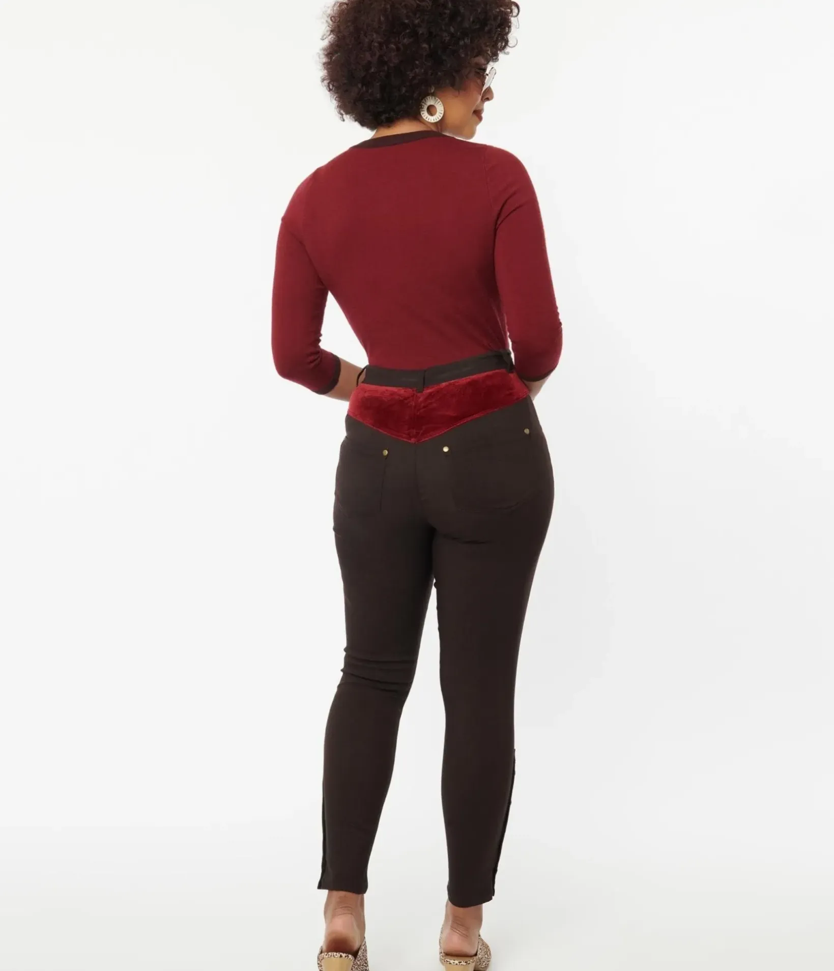 Unique Vintage All Things Red>Brown Denim & Red Yoke Skinny Jeans