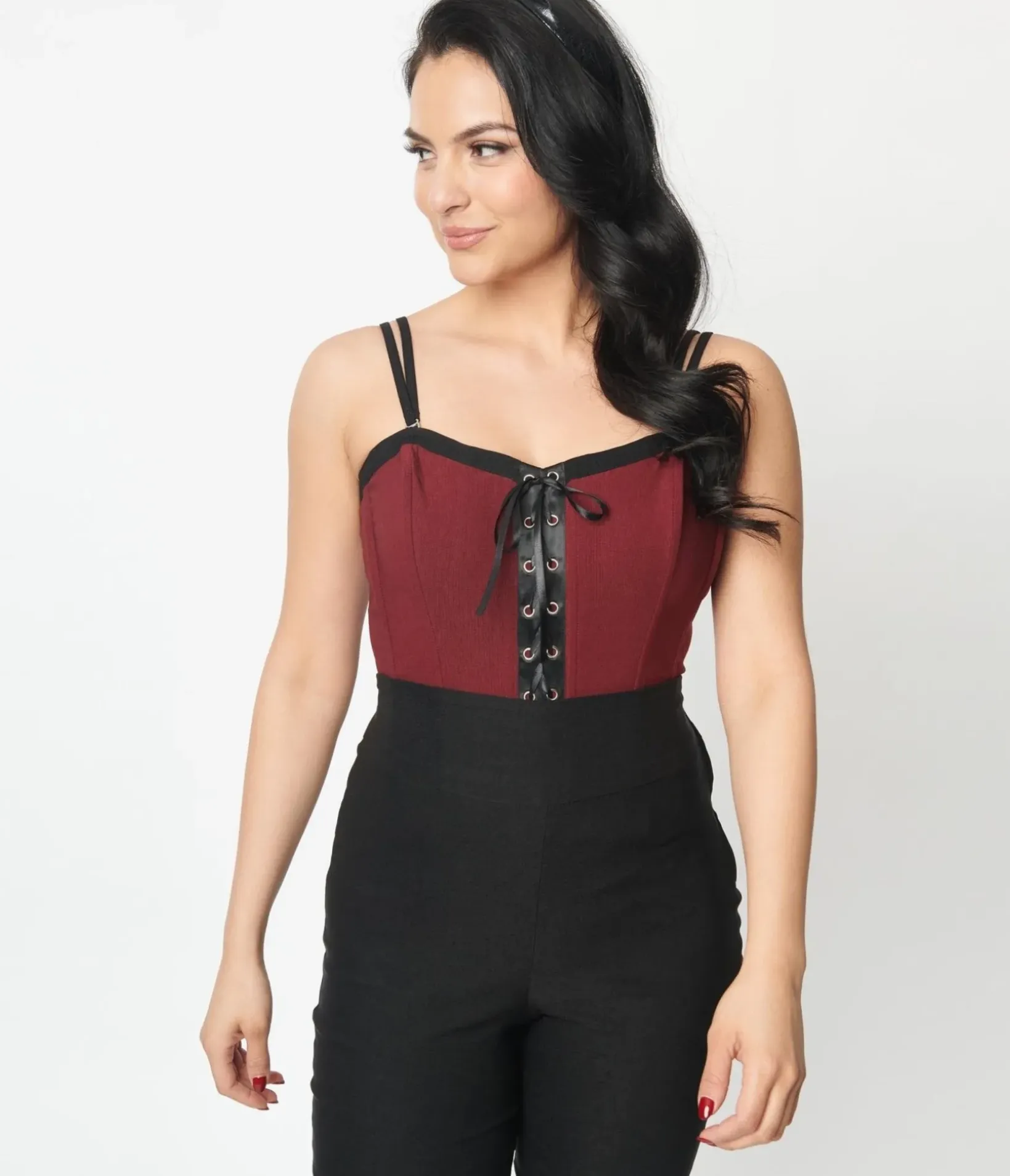 Unique Vintage Halloween>Burgundy & Black Corset Top