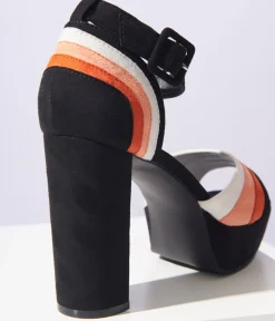 Unique Vintage All Things Black|Halloween>Candy Corn Suede Peep Toe Pumps
