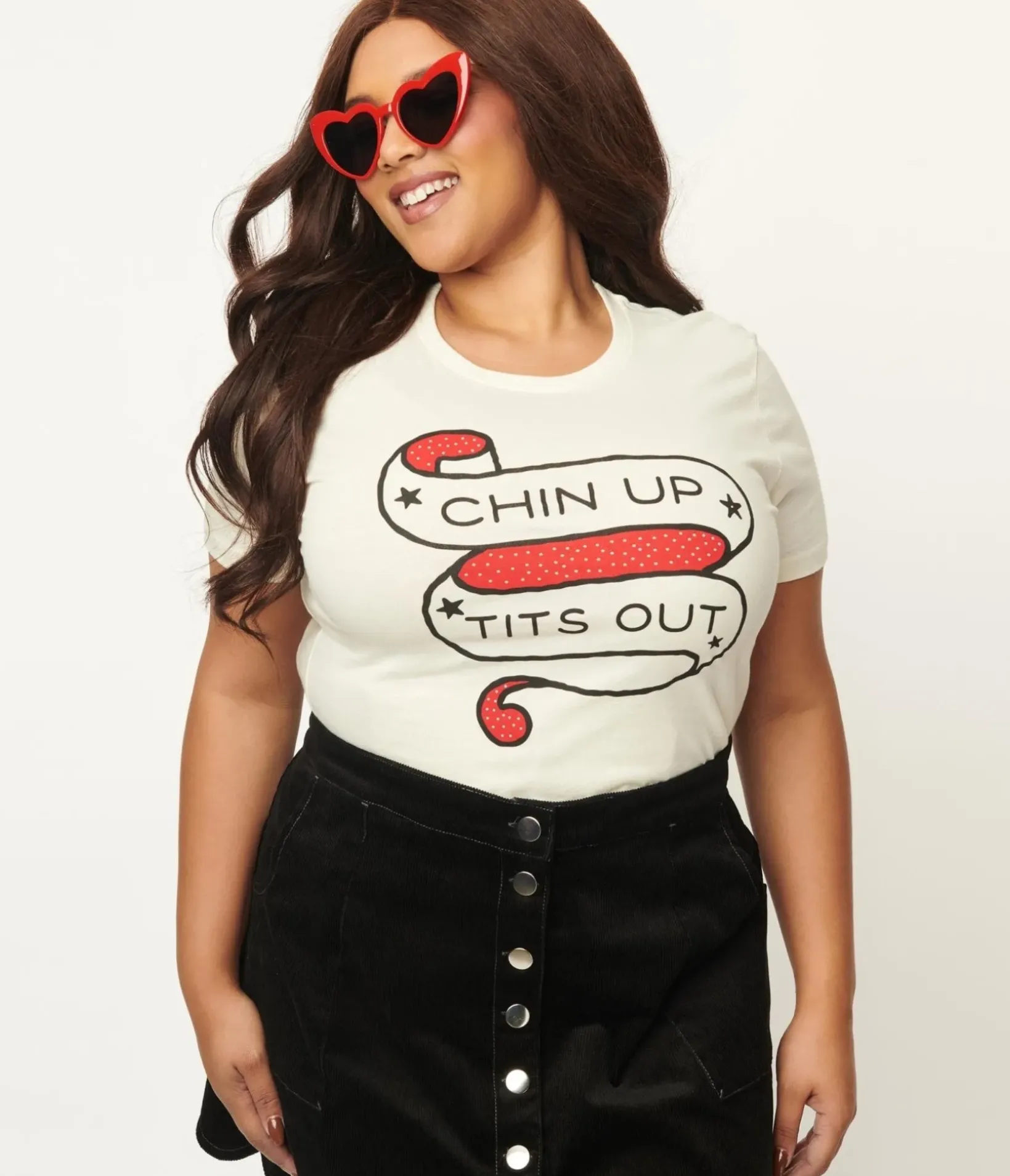 Unique Vintage Graphic Tees|Graphic Tees>Cream Chin Up Tits Out Womens Tee