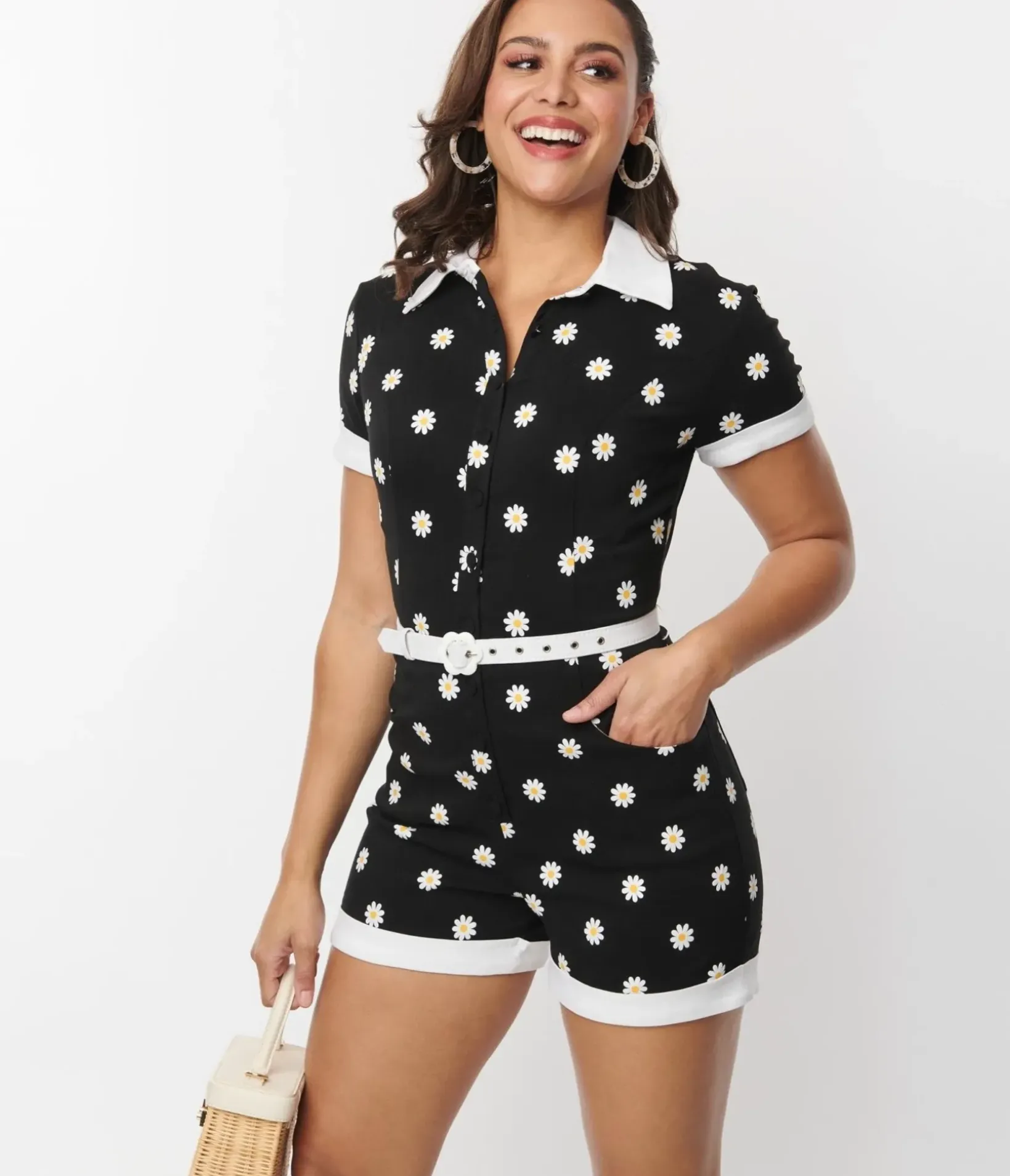 Unique Vintage Rompers & Jumpsuits|All Things Black>Daisy Print Patsy Romper