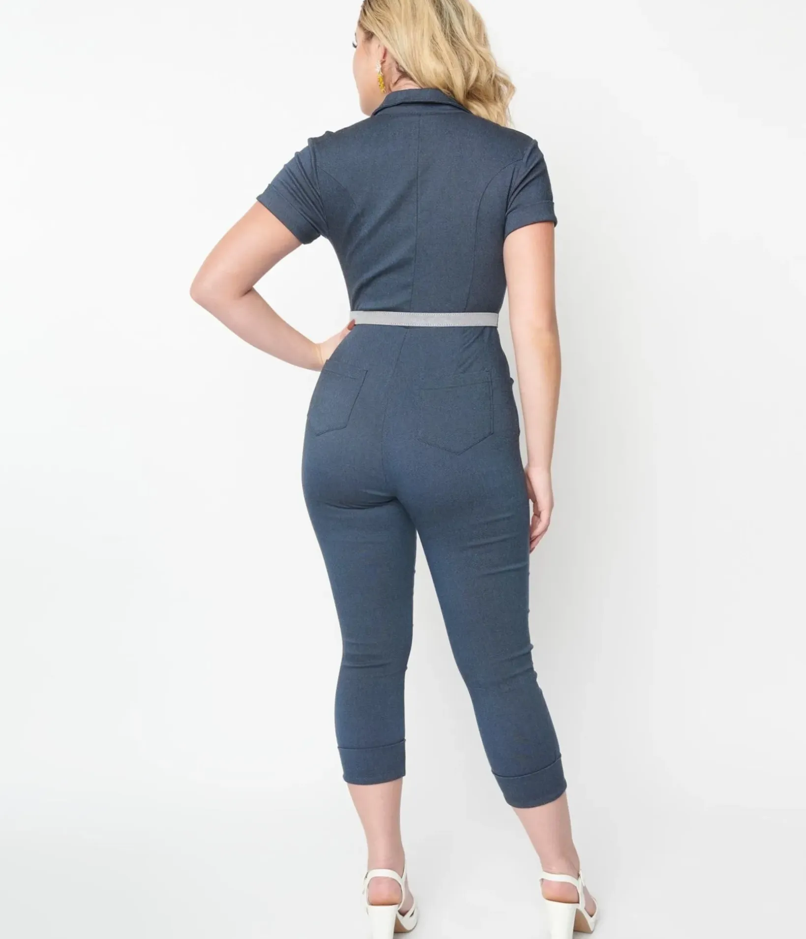 Unique Vintage Rompers & Jumpsuits>Dark Blue Denim Bold Moment Jumpsuit