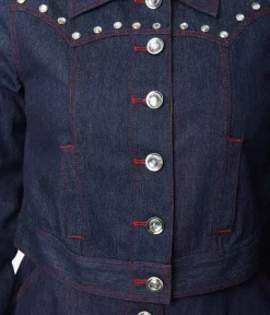 Unique Vintage Coats & Jackets>Dark Denim Western Boxy Crop Jacket