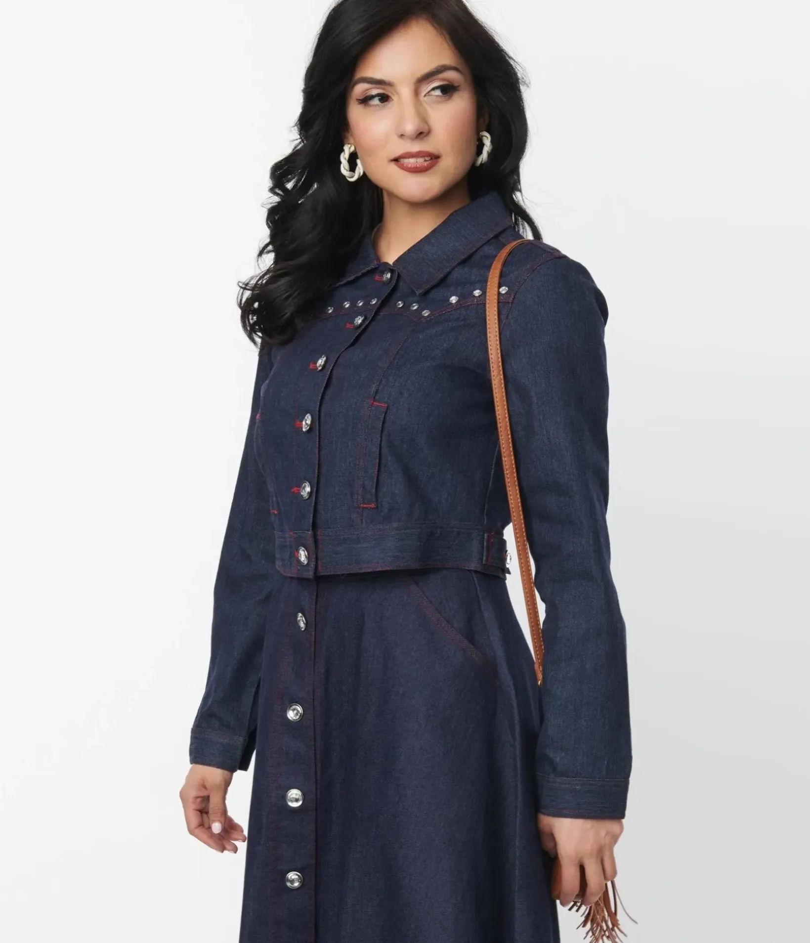 Unique Vintage Coats & Jackets>Dark Denim Western Boxy Crop Jacket