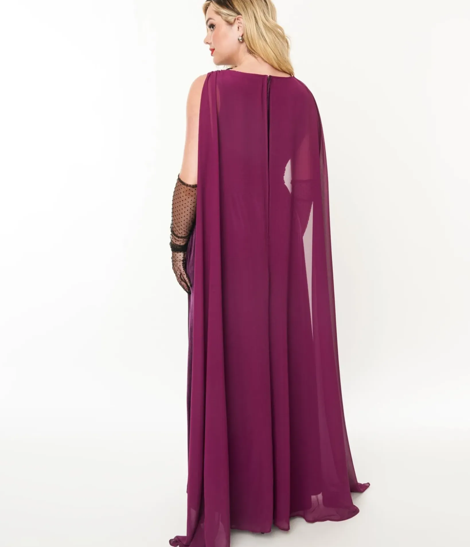 Unique Vintage Everyday Dresses|Halloween>Eggplant & Black Bat Velvet Cape Gown