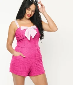 Unique Vintage Rompers & Jumpsuits>Fuchsia Eyelet Rae Romper