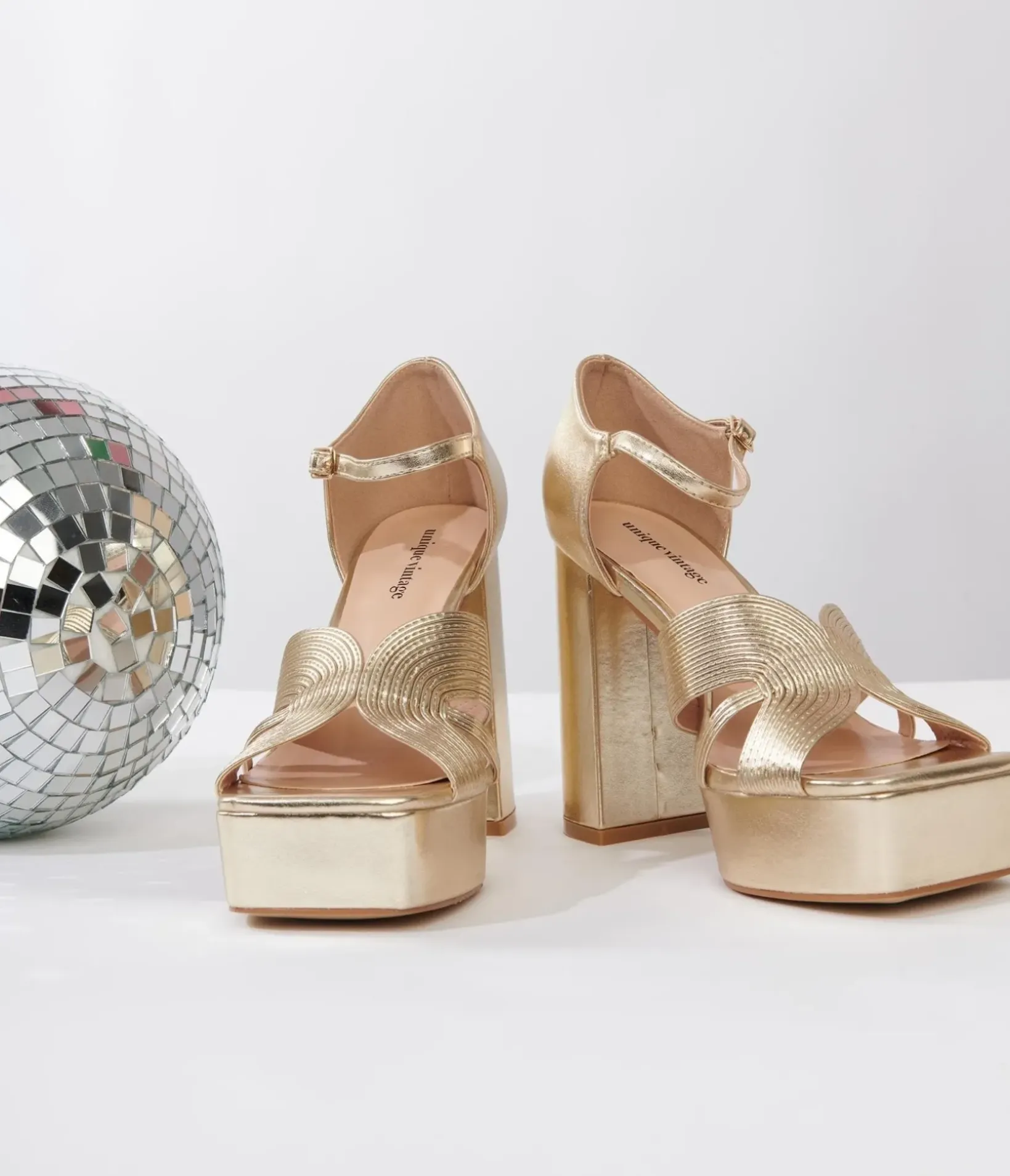 Unique Vintage Special Occasion|Heels>Gold Deco Platform Heels