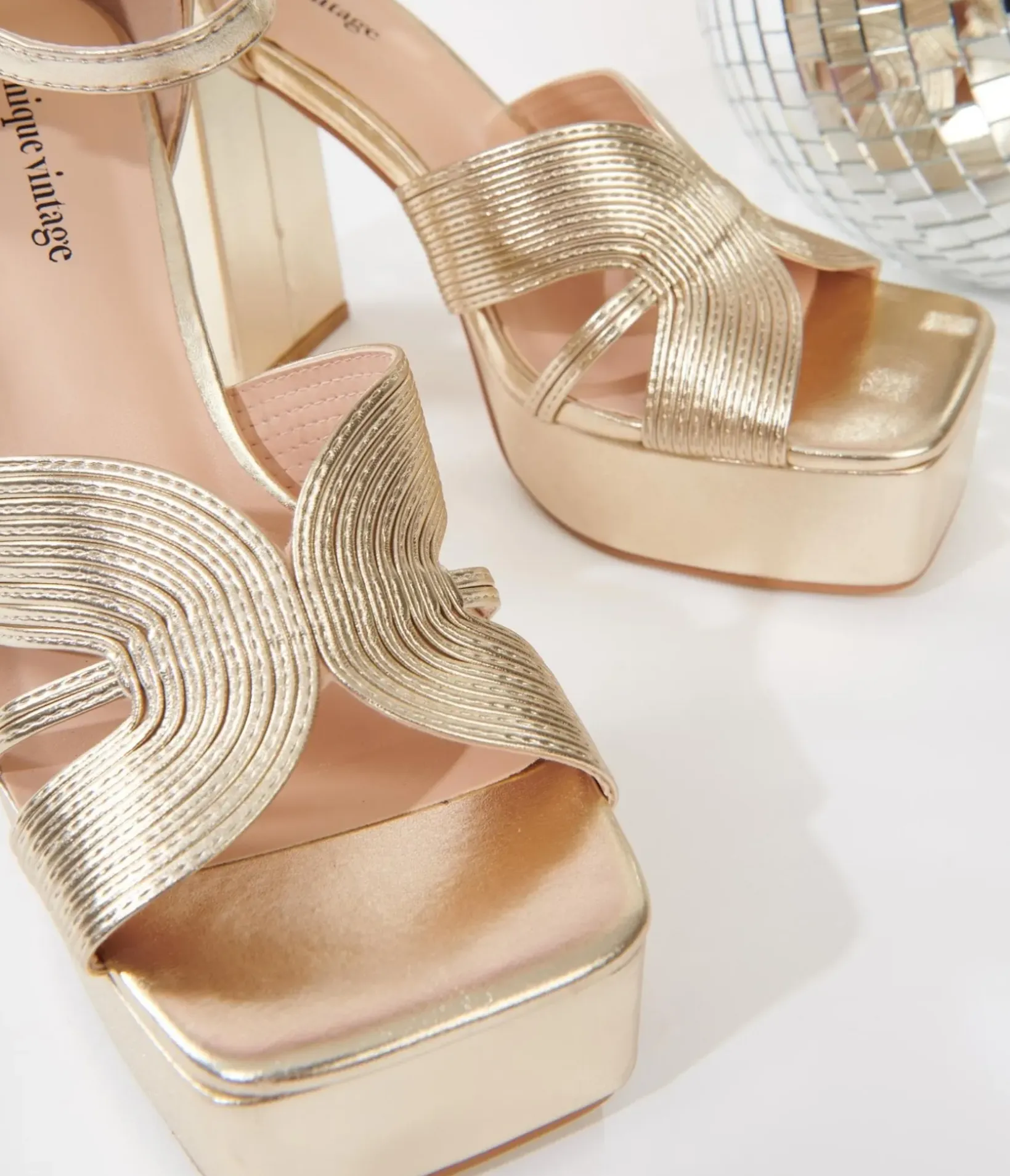 Unique Vintage Special Occasion|Heels>Gold Deco Platform Heels