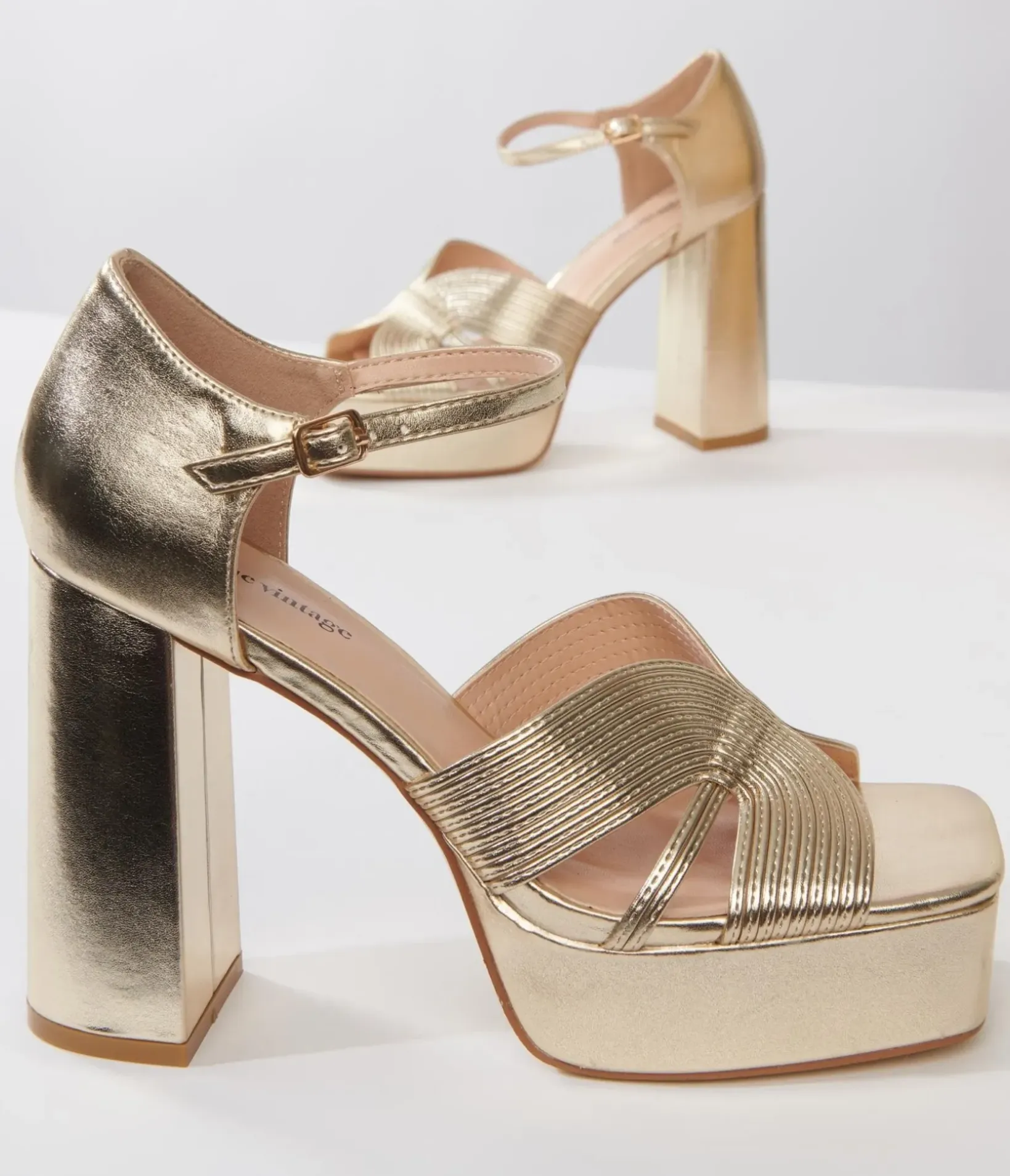 Unique Vintage Special Occasion|Heels>Gold Deco Platform Heels
