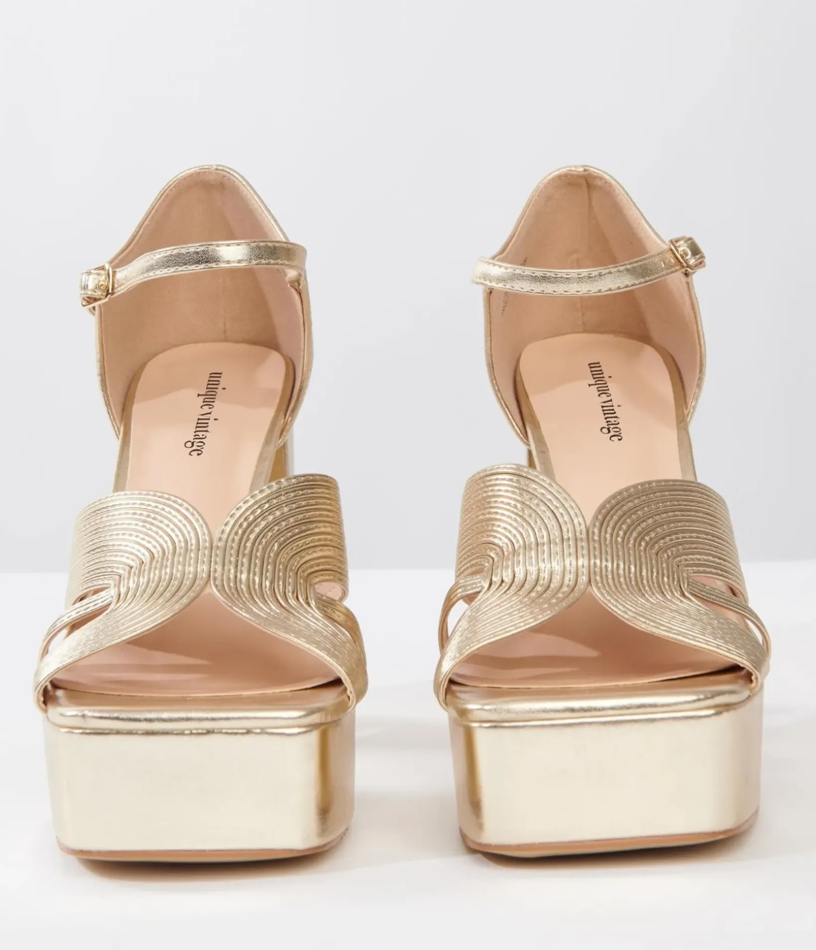 Unique Vintage Special Occasion|Heels>Gold Deco Platform Heels