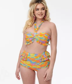 Unique Vintage Swim Bottoms|Two Piece Swim>Happy Groovy Rainbow Ruffle Swim Bottom