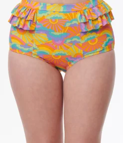 Unique Vintage Swim Bottoms|Two Piece Swim>Happy Groovy Rainbow Ruffle Swim Bottom