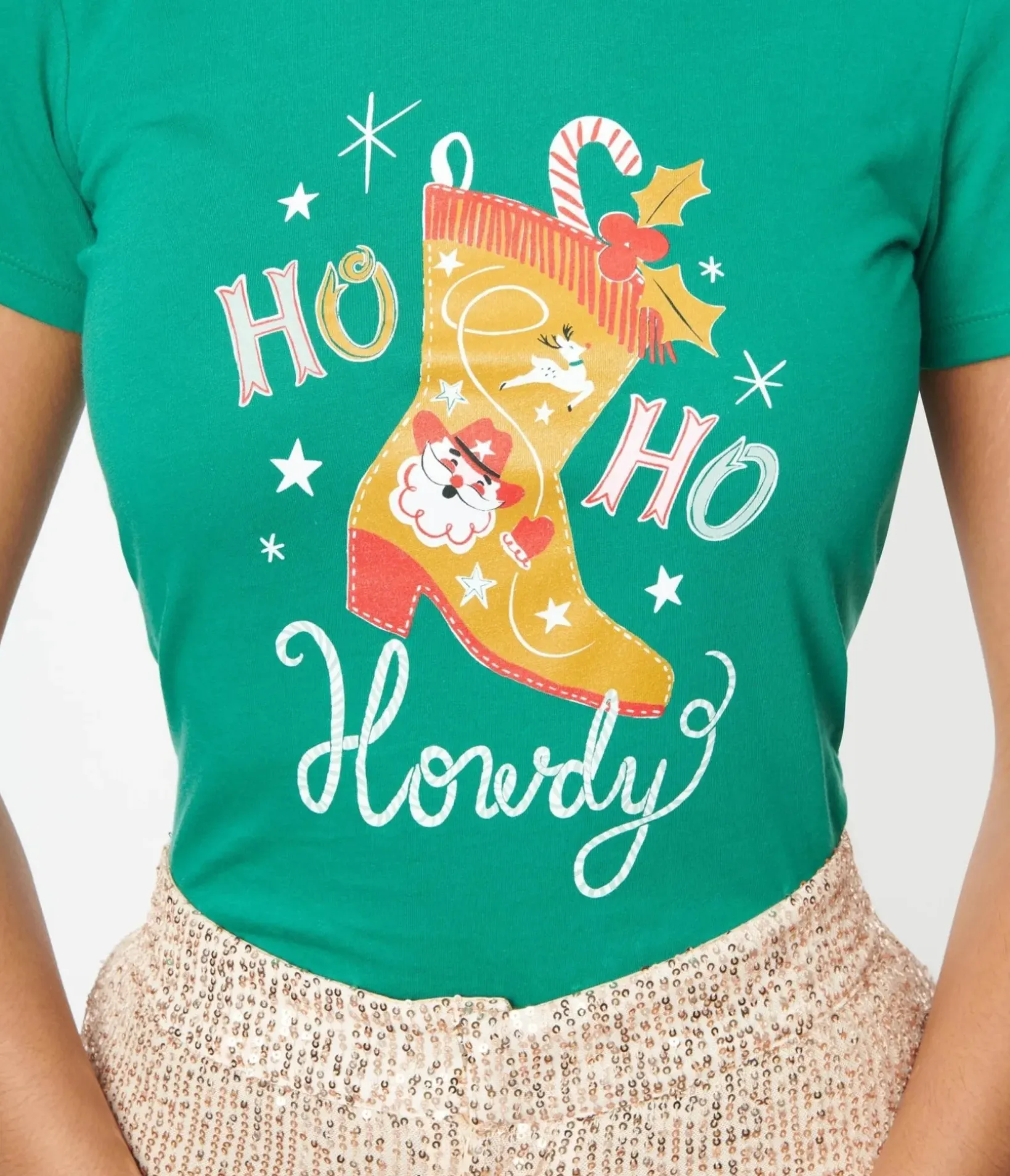 Unique Vintage Graphic Tees>Ho Ho Ho Howdy Fitted Graphic Tee