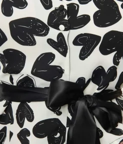 Unique Vintage Blouses>Ivory & Black Heart Sashed Blouse