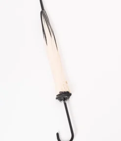 Unique Vintage Special Occasion|Wedding Accessories>Ivory & Black Polka Dot Princess Pagoda Umbrella