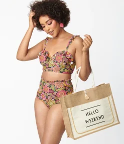 Unique Vintage Swim Tops|Two Piece Swim>Kaleidoscope Floral Southampton Swim Top